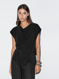 Massimo Dutti Топ из крепа с драпированным вырезом, черный