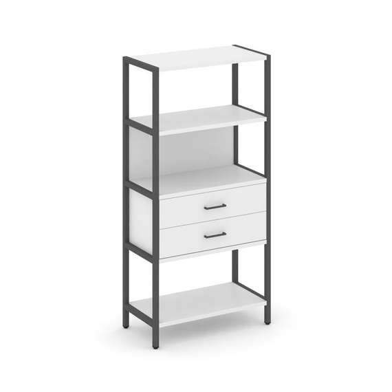 Shelf System Односекционный стеллаж четырехярусный с ящиками SN.STM-412 Белый/Металл Антрацит 810*40