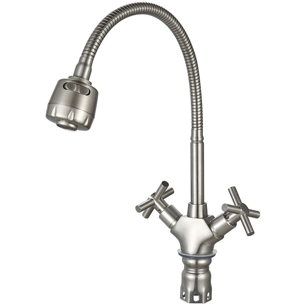 Смеситель для кухни, РМС, гибк излив, с кран-буксой, нерж, SUS124-279F