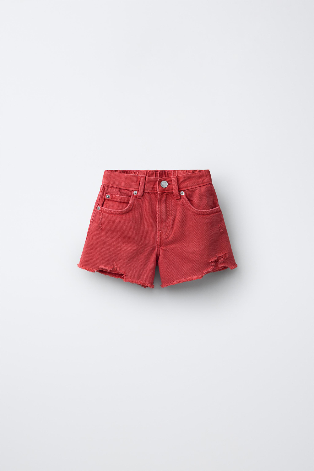 ZARA ДЖИНСОВЫЕ ШОРТЫ С РАЗРЕЗАМИ, КРАСНЫЙ