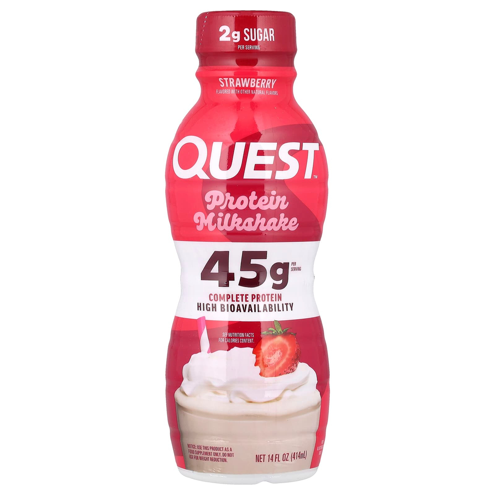 Quest Nutrition, Протеиновый молочный коктейль, клубника, 4 флакона по 414 мл (14 жидк. Унций)