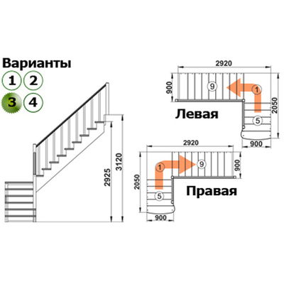 Лестница на второй этаж К-002м/3 Левая с подступенками