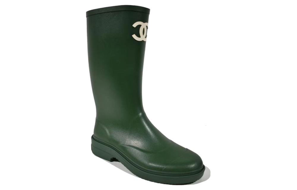 CHANEL Mid Calf Boots Women"s Dark Green