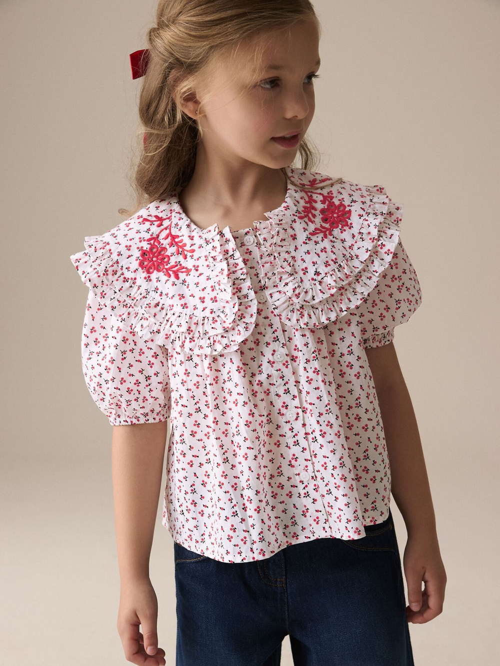 Блуза с воротником для девочки Next E32-661, Белый, Красный
