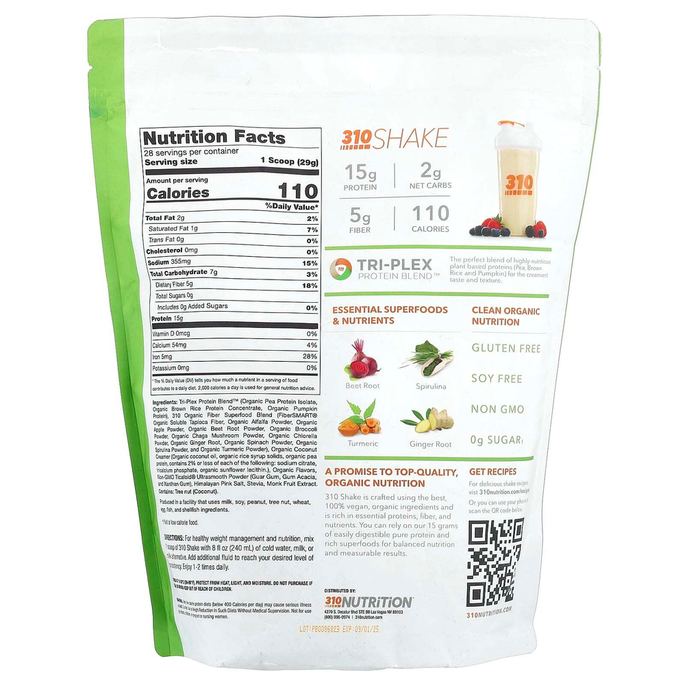 310 Nutrition, Органический заменитель еды, ваниль, 812 г (28,6 унции)