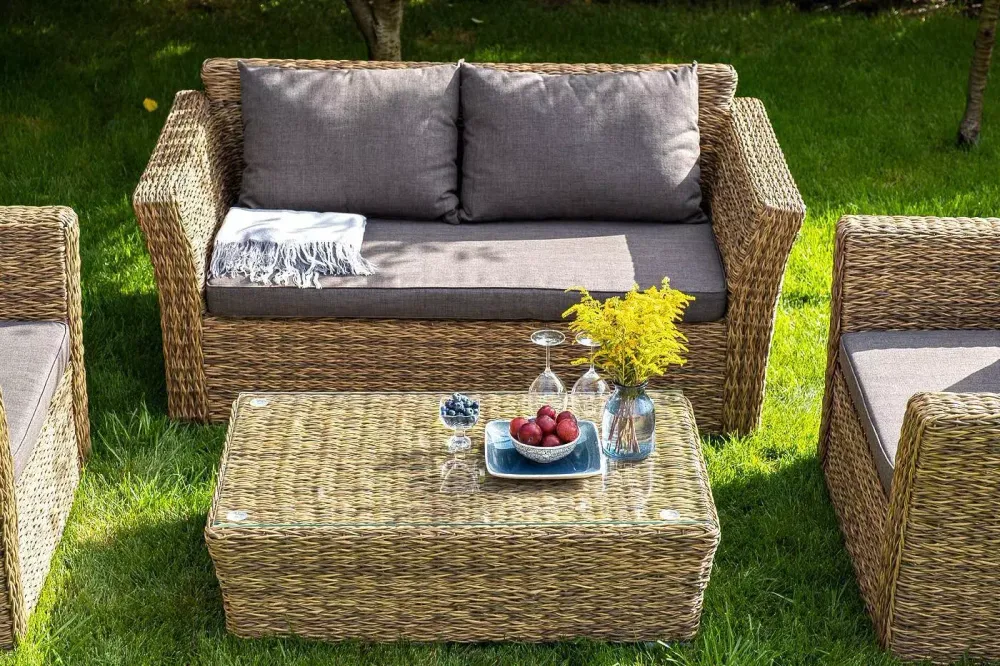 "Капучино Сингл" лаунж-зона из искусственного ротанга (гиацинт), цвет соломенный