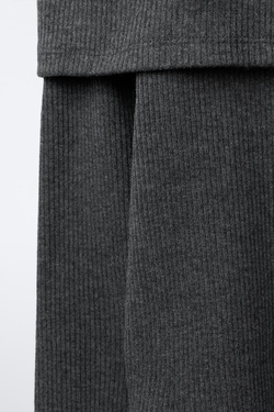 ZARA ФУТБОЛКА В РУБЧИК С ПРЯЖКАМИ, СЕРЫЙ МЕЛАНЖ