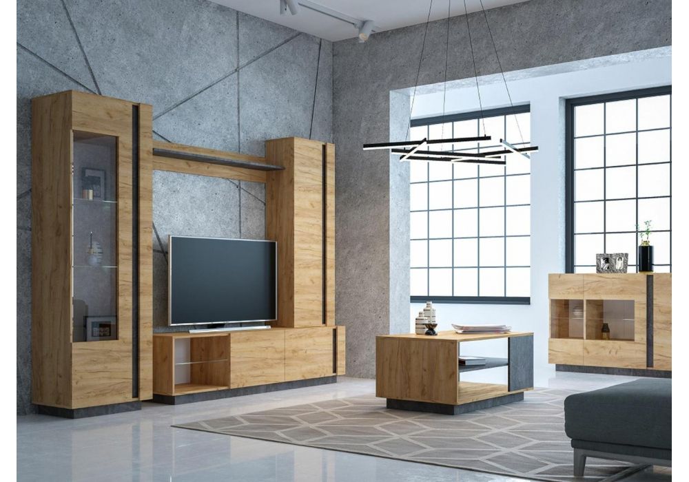 Витрина Арчи 03.263 дуб золотой craft / камень темный U3705