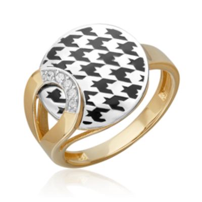 Кольцо с принтом «Гусиная лапка» из лимонного золота c фианитами и эмалью Артикул: 01-5717-00-401-1121