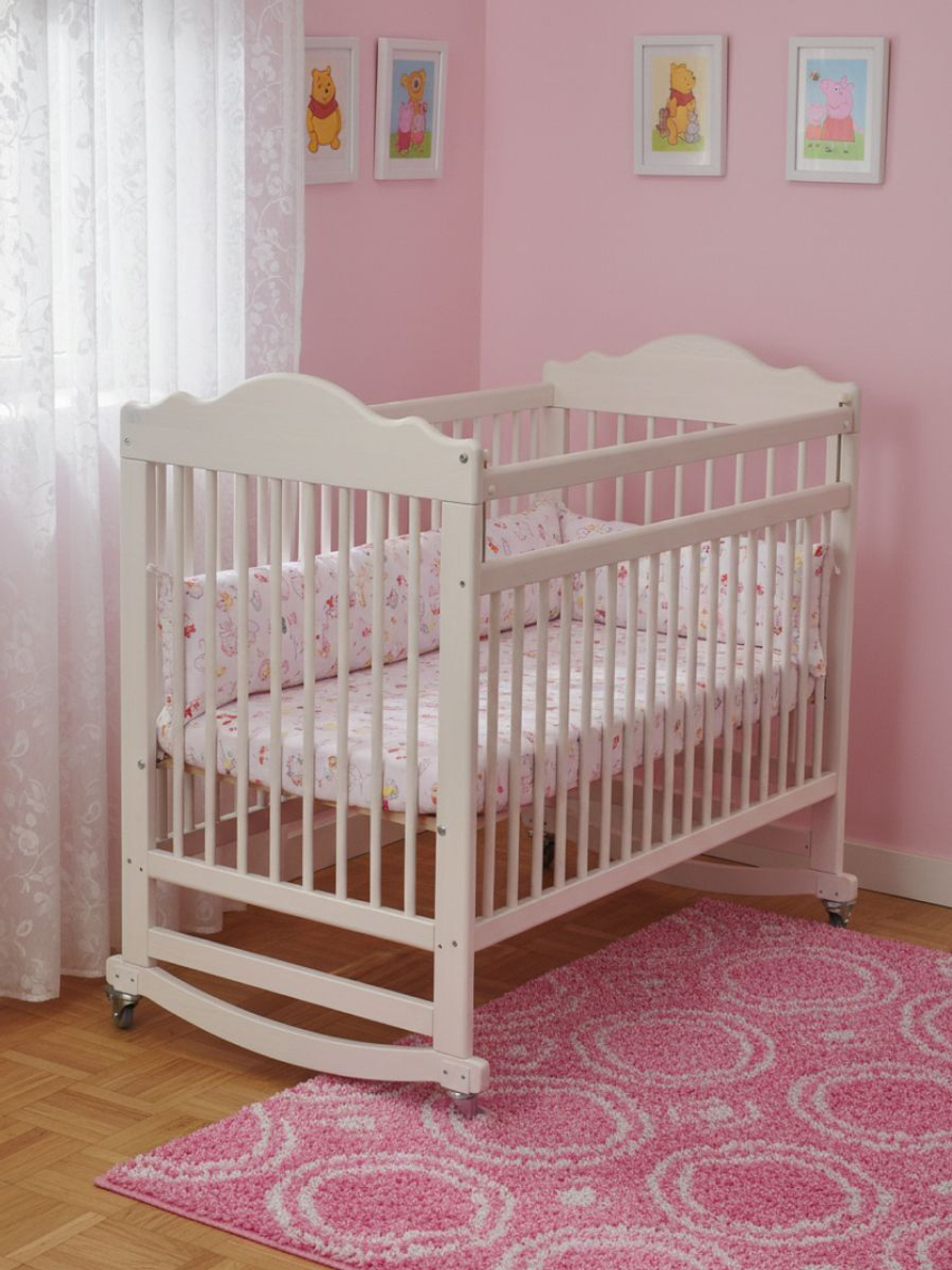 Кровать детская 60х120, Алиса, для новорожденных, белый, два уровня, массив сосны, Dipriz