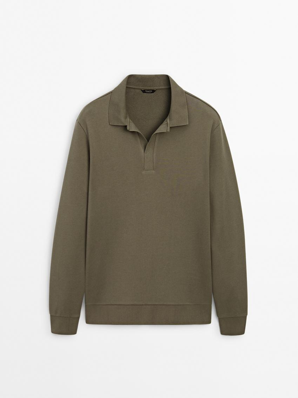 Massimo Dutti Свитер с воротником-поло, хаки