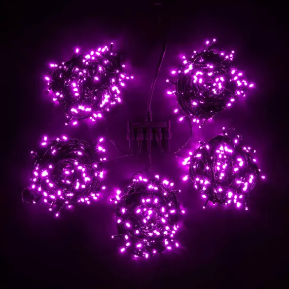 Комплект мерцающих гирлянд на деревья 100 м., 5 лучей по 20 м, 24V, 1000 розовых LED ламп, черный ПВХ, LTC (KDD1000BLW-11-1P)