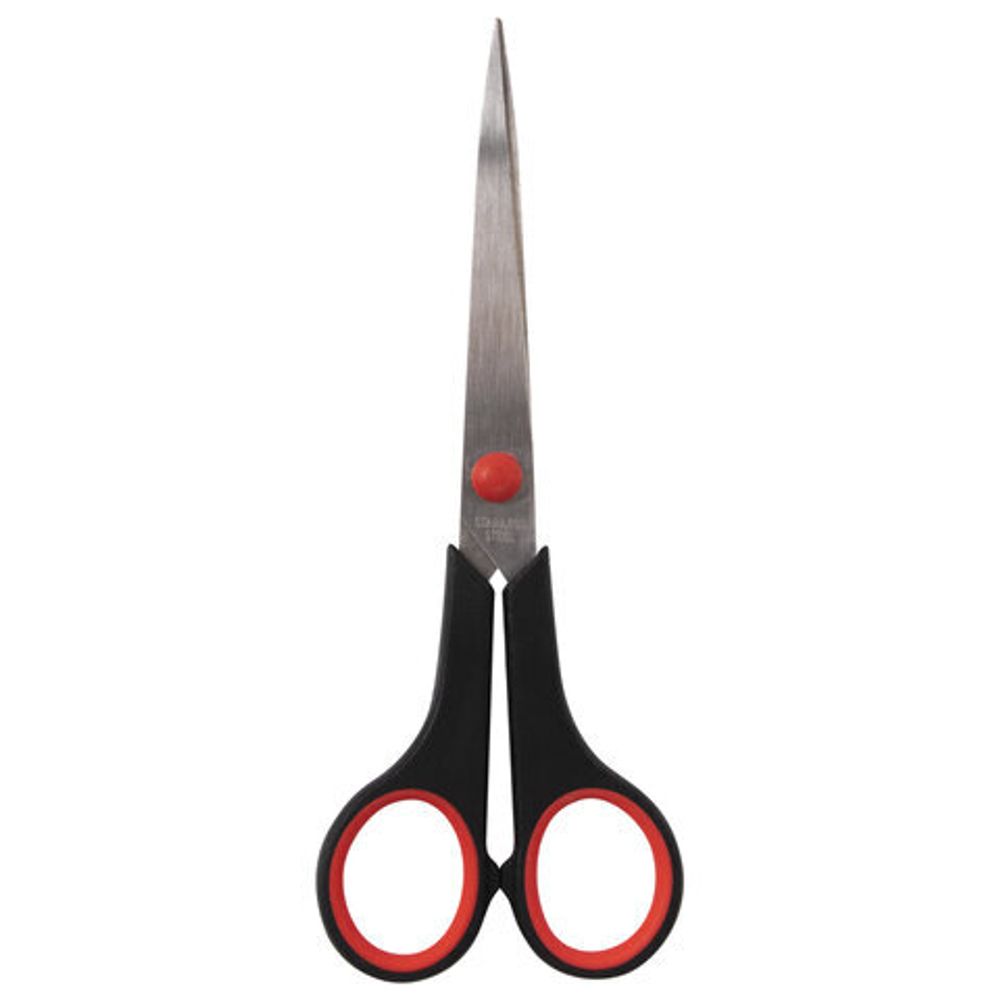 Ножницы STAFF EVERYDAY, 170 мм, бюджет, резиновые вставки, черно-красные, ПВХ чехол, 237498