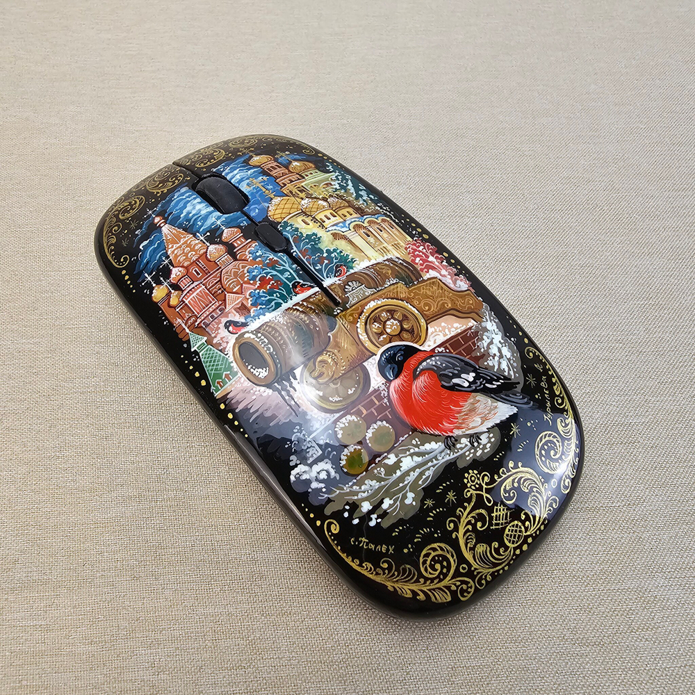 Мышь беспроводная, с ручной росписью Палех "Москва. Царь-пушка"