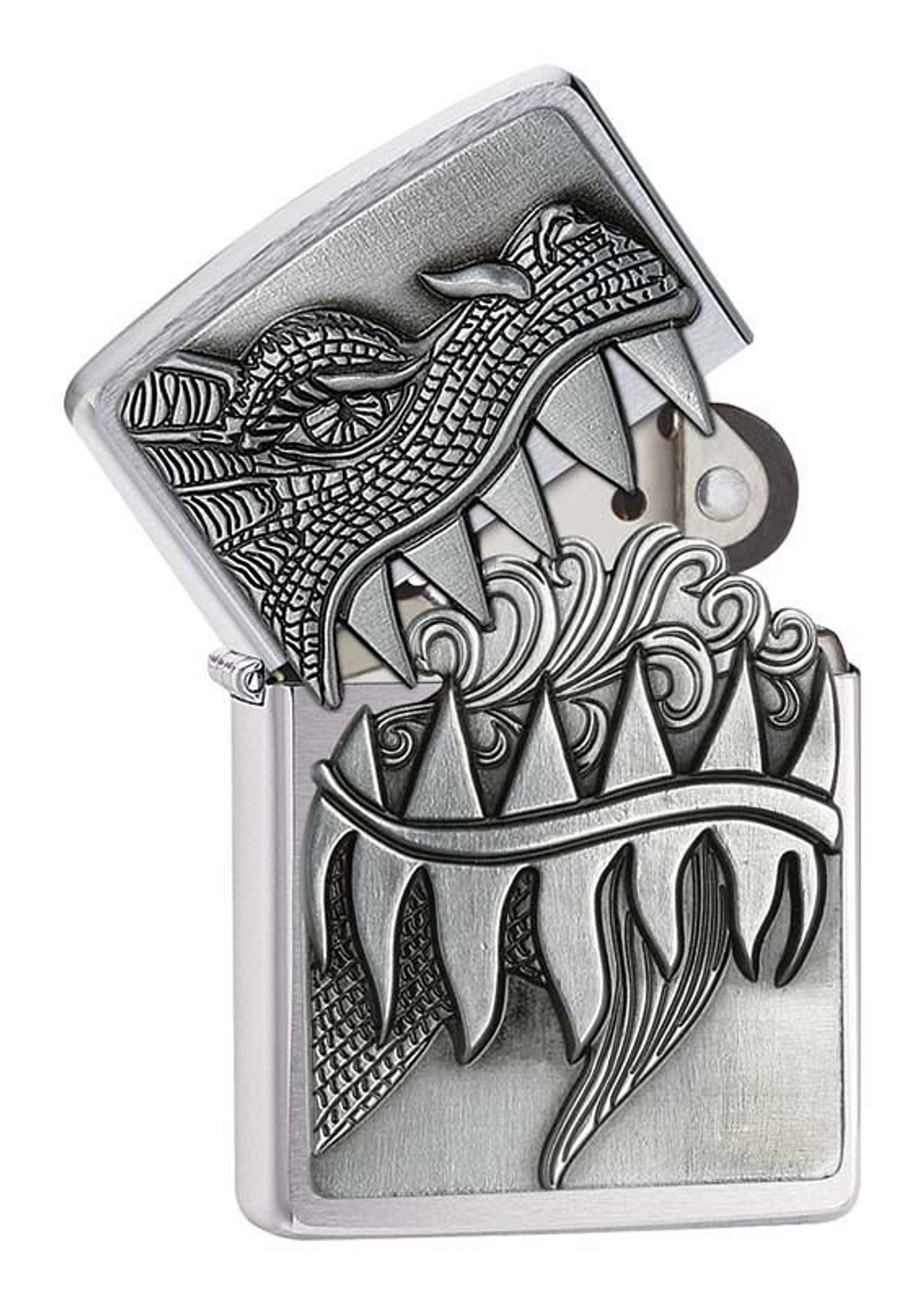 Зажигалка Zippo 200 Fire Breathing Dragon, латунь/сталь серебристая с покрытием Brushed Chrome