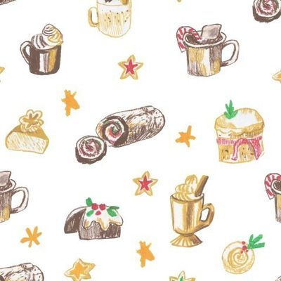 Бесшовный паттерн с рождественской едой восковыми мелками