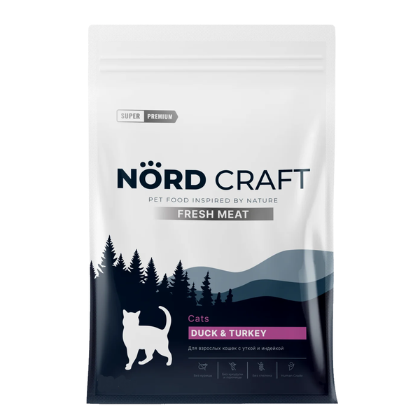 Сухой корм Nord Craft Adult cats Duck & Turkey для взрослых кошек с уткой и индейкой
