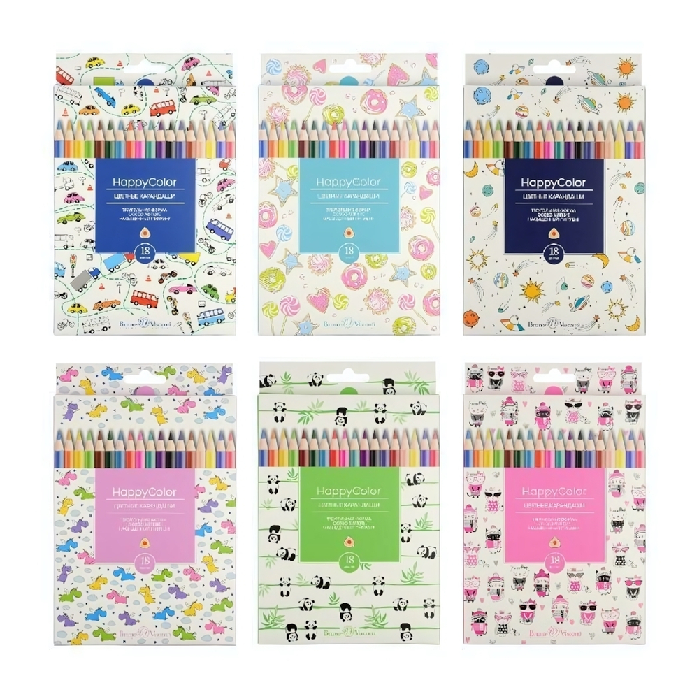 Карандаши 18цв. "Happycolor" 6 видов (BrunoVisconti)