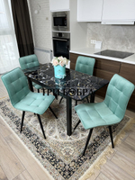 Стеклянный раздвижной стол "Черный мрамор" и стулья "ГУЧИ" тиффани