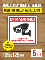 Наклейка Ведется видеонаблюдение 125х125 мм 5 шт