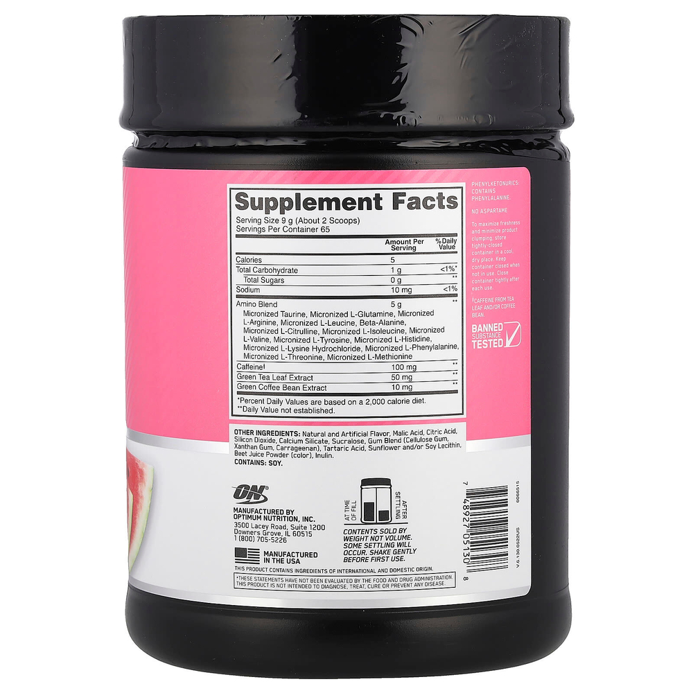 Optimum Nutrition, ESSENTIAL AMIN.O. ENERGY, арбуз, 585 г (1,29 фунта)