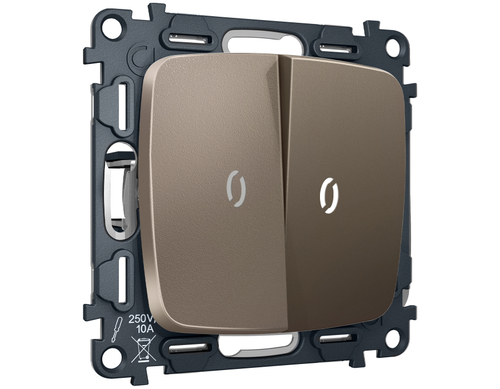 MO634015 Комплект механизма 2-кл выключателя с подсветкой 5600K OMEGA Темная бронза матовый QUANT (OP6340, VM115, G14W)