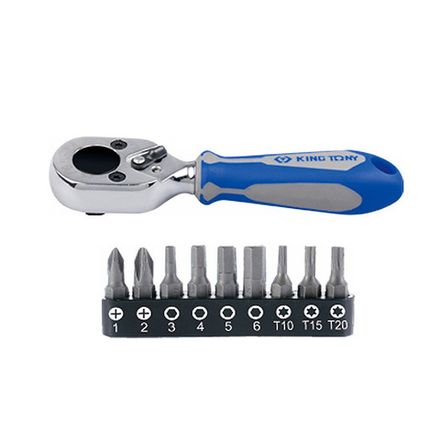 Цена на KING TONY (1001MR) Набор вставок (бит) с трещоткой 1/4", TORX, HEX, Phillips, 10 предметов