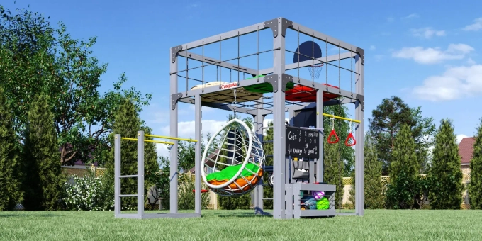 Детская площадка Савушка КУБ-1 (Серый) с подушками и коконом