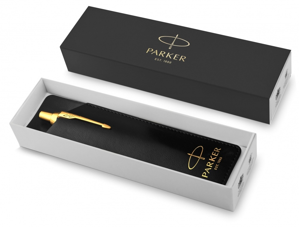 Чехол Parker из натуральной кожи, цвет матово-черный с золотым тиснением