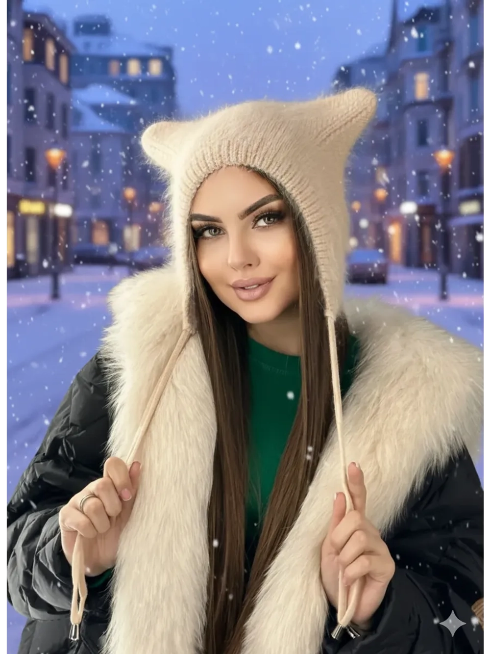 Шапка с ушками зимняя ангора вязаная