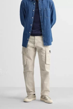 ZARA БРЮКИ КАРГО RELAXED FIT, КАМЕННО-СЕРЫЙ