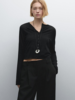 Massimo Dutti Брюки из струящейся ткани со средней посадкой и пряжками, черный