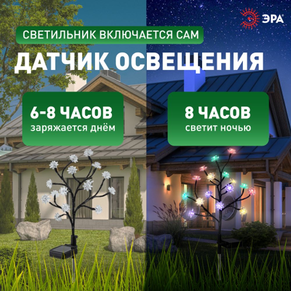 Светильник уличный ЭРА ERASF22-60 на солнечной батарее садовый Сакура 32 см