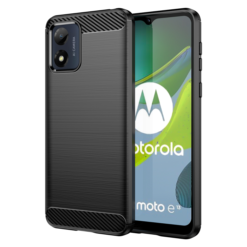 Чехол в стиле карбон с увеличенными бортиками для Motorola Moto E13, серия Carbon от Caseport