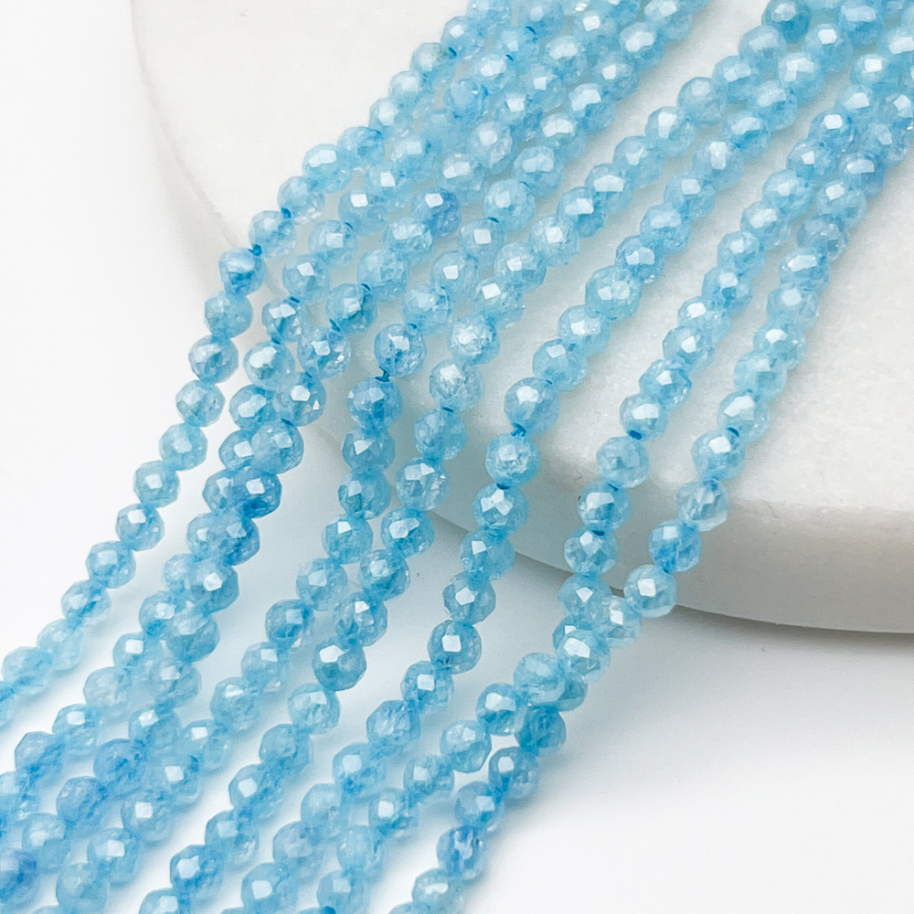 Фианит кракле бусины (кубический цирконий), цвет аквамарин, размер 3 мм, цена за нить около 130 шт (38 см)