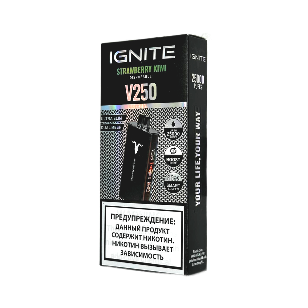 Ignite V250 Black Клубника-киви (Strawberry kiwi) 25000 затяжек 20мг Hard (2% Hard)