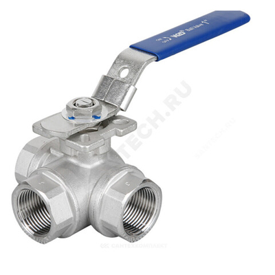 Кран шаровой нерж SS316 4031HA 3-ходовой Г-образный Ду 10 Ру63 ВР под электропривод с рукояткой ISO F03/F04 полнопроходной Benarmo