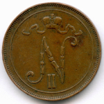 10 пенни 1912 год. Россия для Финляндии (Вензель Николая II). VF-XF