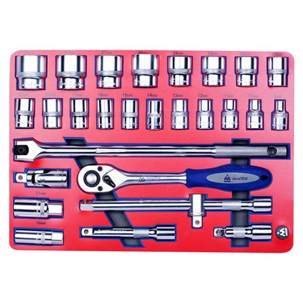 Цена на МАСТАК (5-004228) Набор торцевых головок 1/2" с принадлежностями, ложемент, 28 предметов
