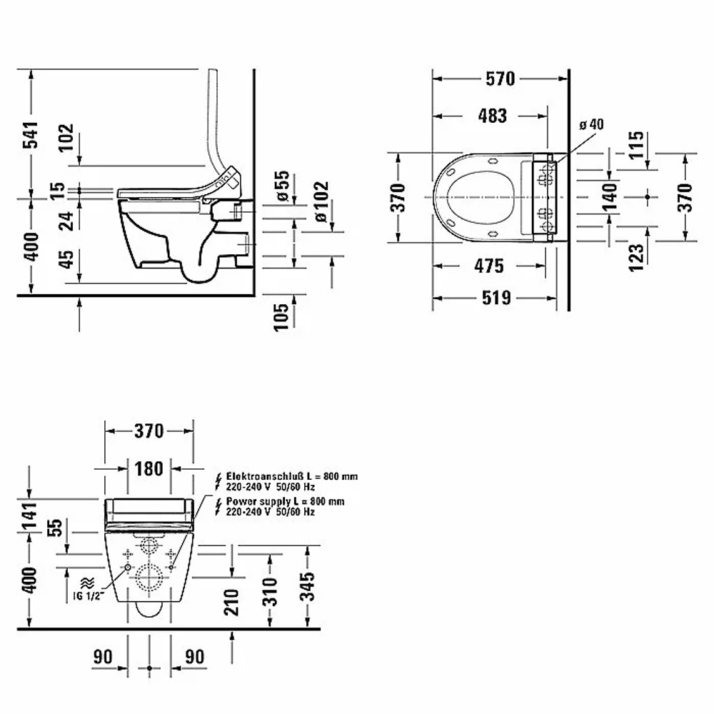 Унитаз подвесной Duravit Me by Starck SensoWash 2529592000 белый