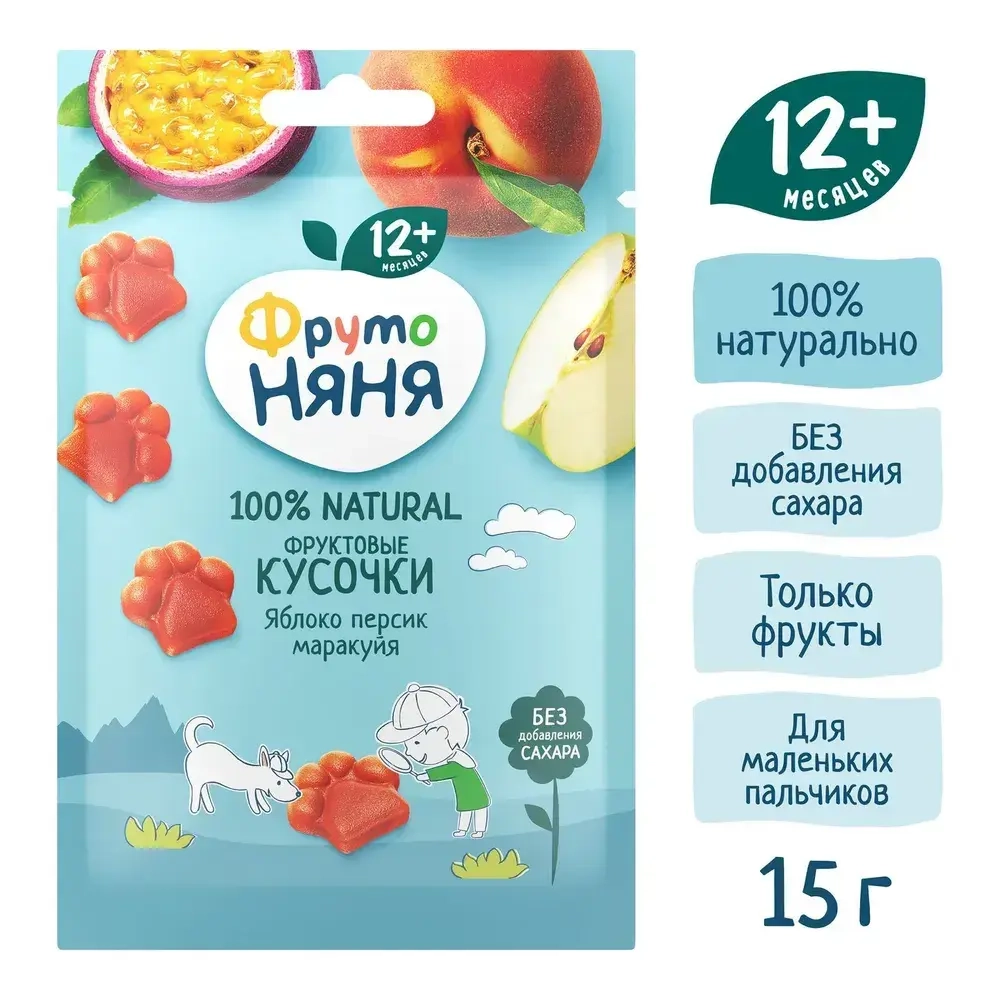 Фруктовые кусочки ФрутоНяня яблоко, персик, маракуйя, 15 г