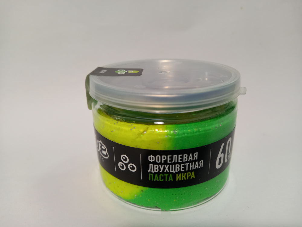 Форелевая паста "Икра" двуцветная, зелёная/лайм, флюоресцентная.