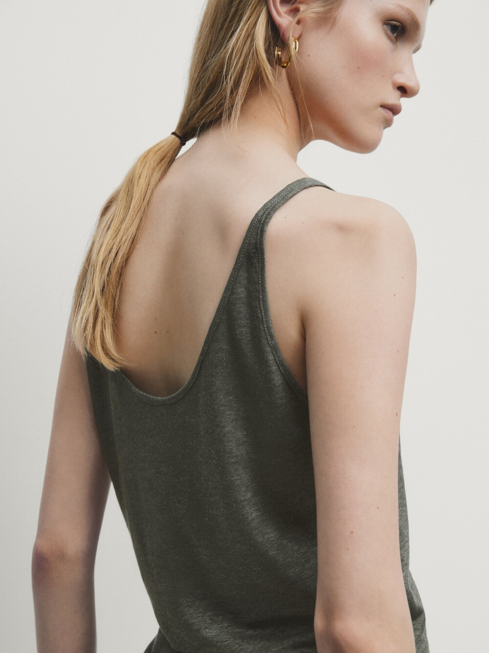 Massimo Dutti Топ из 100% льна на бретелях, темно-зеленый