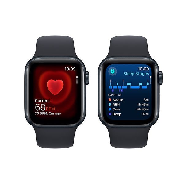 Умные часы Apple Watch SE 2024 40 мм из алюминия цвета «тёмная ночь», спортивный ремешок «тёмная ночь» (M/L)