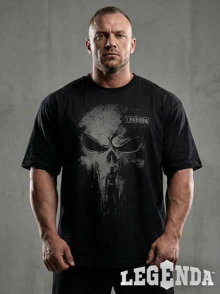 Футболка оверсайз хлопковая черная LEGENDA Череп темно-серый