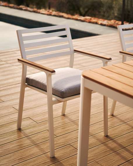 Bona Уличный стул из алюминия в белой отделке и массива тикового дерева