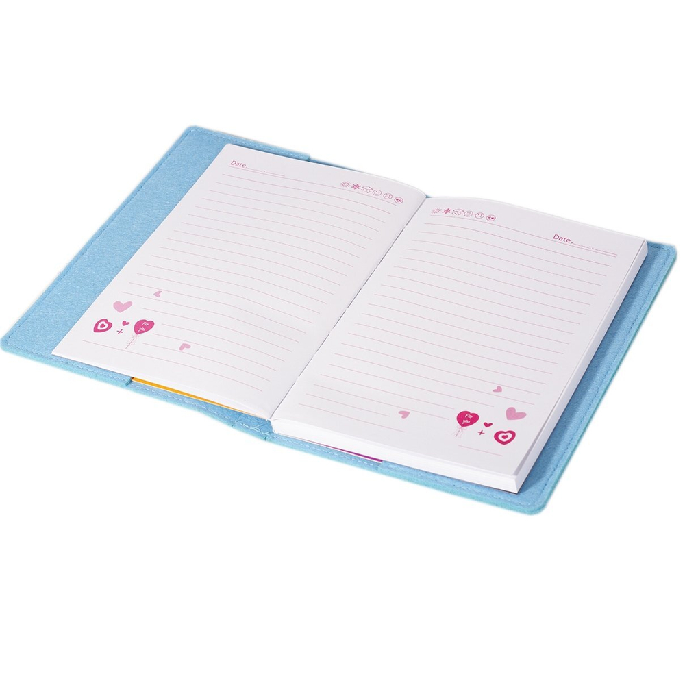 Записная книжка А5, 7БЦ, Alingar, фетр, аппликация, линия, 96 л, "Бабочка с помпонами", голубой