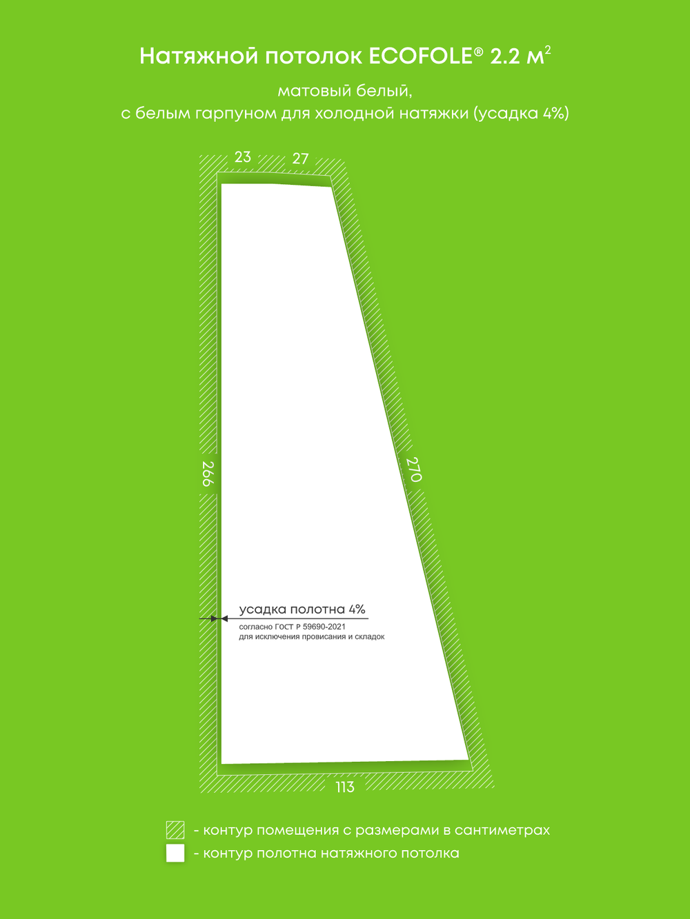 Матовый натяжной потолок 2.2 м2