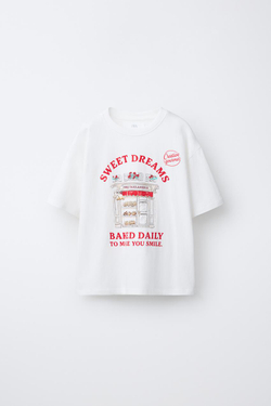 ZARA ФУТБОЛКА С ПРИНТОМ, БЕЛЫЙ