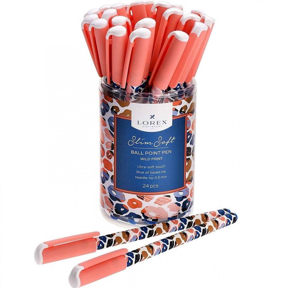 Ручка масляная LOREX "Slim Soft. Wild print", 0,5 мм, синяя, металлизир. игольчатый наконечник, круглый прорезиненый корпус